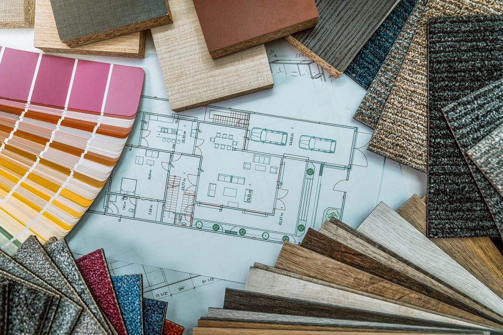 Bodenbelaege Muster und Architekturplan für ein Haus